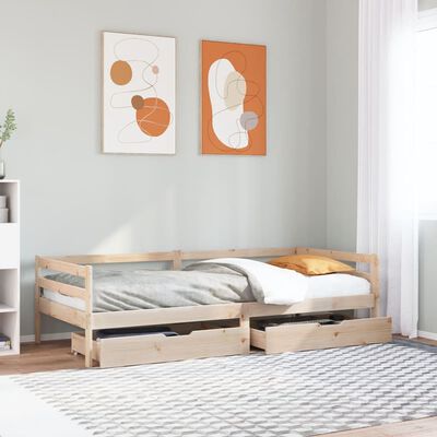 vidaXL Sofá cama con cajones madera maciza de pino 90x200 cm