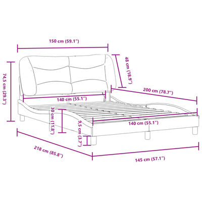 vidaXL Estructura de cama con luces LED tela gris claro 140x200 cm