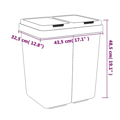 vidaXL Cubo de basura doble blanco 2x25 L