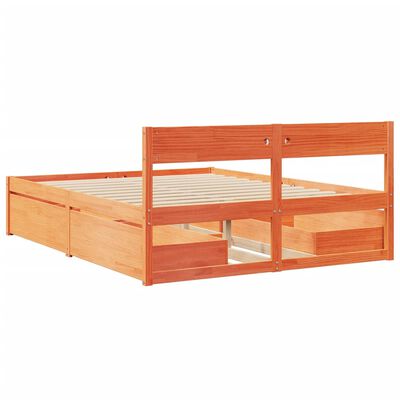 vidaXL Cama sin colchón madera maciza pino marrón cera 150x200 cm