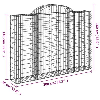 vidaXL Cestas gaviones 15 uds forma de arco hierro 200x30x140/160 cm