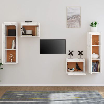 vidaXL Muebles para TV 4 piezas madera maciza de pino blanco