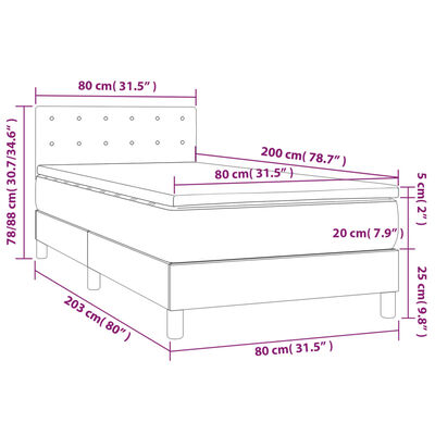 vidaXL Cama box spring con colchón terciopelo gris oscuro 80x200 cm