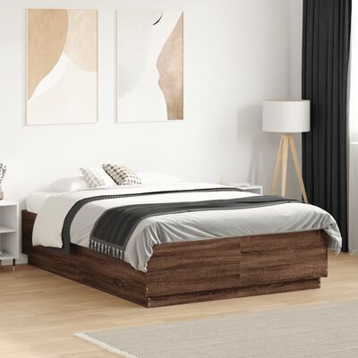 vidaXL Estructura cama con luces LED madera roble marrón 135x190 cm