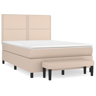 vidaXL Cama box spring con colchón cuero sintético capuchino 140x190cm