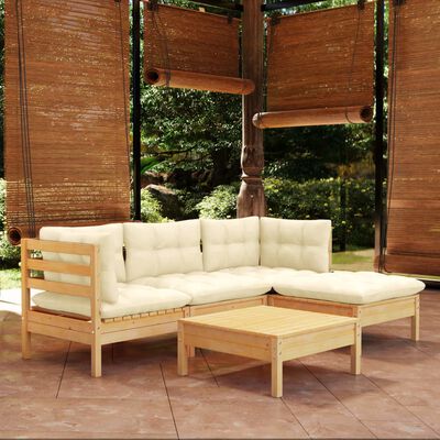 vidaXL Muebles de jardín 5 piezas cojines madera de pino crema