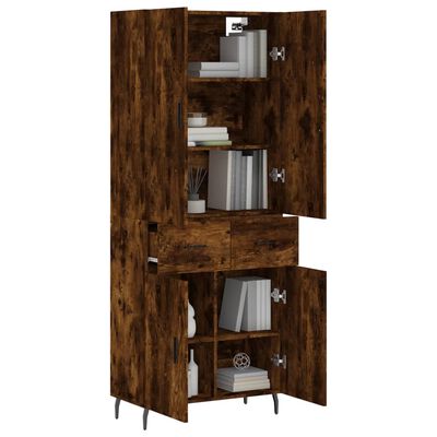 vidaXL Aparador alto madera contrachapada roble ahumado 69,5x34x180 cm