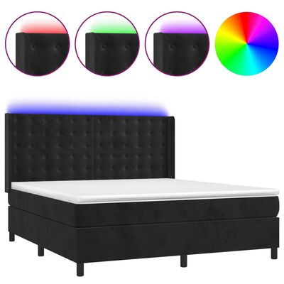 vidaXL Cama box spring colchón y LED terciopelo negro 160x200 cm