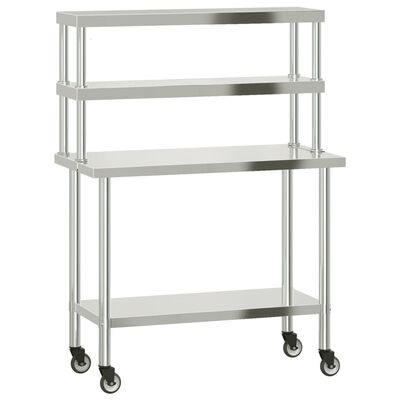 vidaXL Mesa de trabajo para cocina con estante acero inox 110x55x150cm