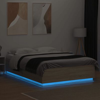 vidaXL Estructura cama con luces LED madera roble Sonoma 160x200 cm