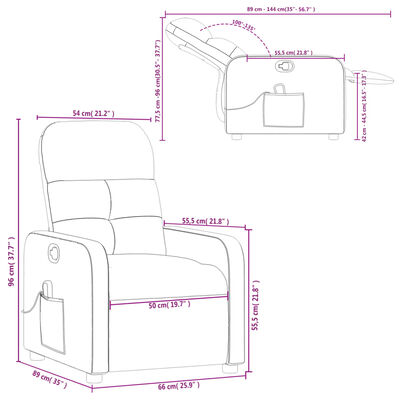 vidaXL Sillón de masaje reclinable de tela color vino tinto