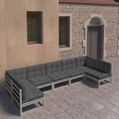 vidaXL Set de muebles de jardín 7 pzas con cojines madera pino gris