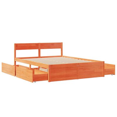 vidaXL Cama sin colchón madera maciza de pino marrón cera 140x200 cm