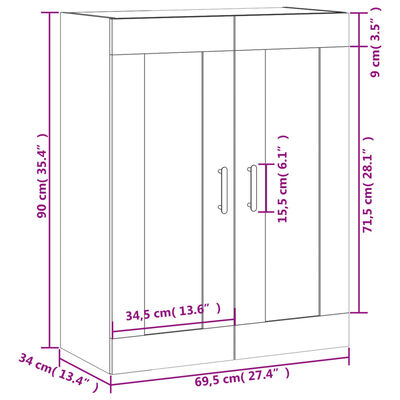 vidaXL Armario de pared madera de ingeniería blanco 69,5x34x90 cm