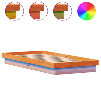 vidaXL Estructura de cama LED madera maciza pino marrón cera 75x190 cm