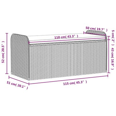 vidaXL Banco de almacenaje y cojín ratán sintético marrón 115x51x52 cm