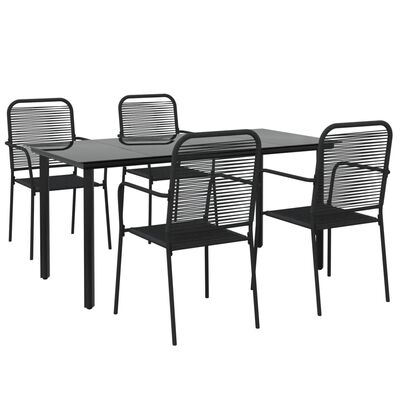 vidaXL Juego de comedor jardín 5 pzas acero y cuerda de algodón negro