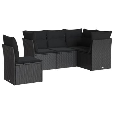 vidaXL Set de muebles de jardín 5 pzas y cojines ratán sintético negro