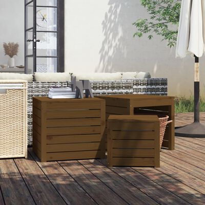 vidaXL Set cajas de jardín 3 pzas madera maciza pino gris marrón miel