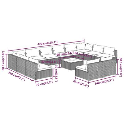 vidaXL Set de muebles de jardín 13 pzas cojines ratán sintético negro