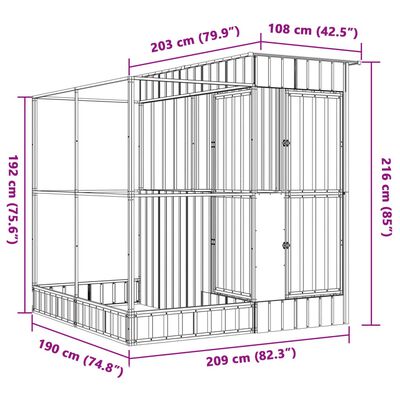 vidaXL Pajarera con extensión acero plateado 209x203x216 cm