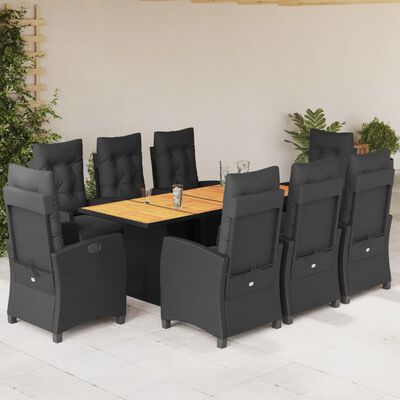 vidaXL Set de comedor de jardín 9 pzas y cojines ratán sintético negro