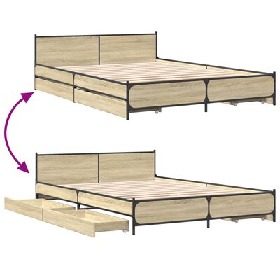 vidaXL Cama con cajones madera ingeniería roble Sonoma 160x200 cm