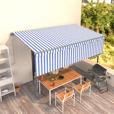 vidaXL Toldo retráctil automático con persiana azul y blanco 5x3 m