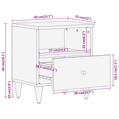 vidaXL Mesitas de noche 2 uds madera maciza de mango 40x33x46 cm