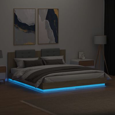 vidaXL Estructura de cama cabecero luces LED roble Sonoma 180x200 cm