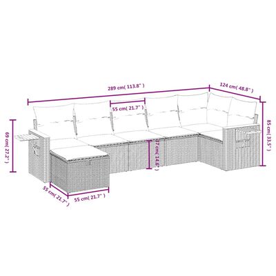 vidaXL Set de sofás de jardín 7 piezas con cojines ratán PE gris