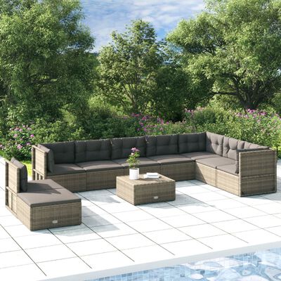 vidaXL Set de muebles de jardín 9 pzas y cojines ratán sintético gris