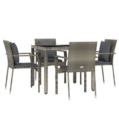 vidaXL Set comedor de jardín 5 piezas con cojines ratán sintético gris