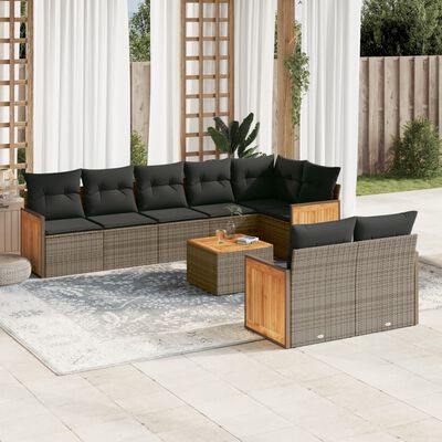 vidaXL Set de muebles de jardín 9 pzas y cojines ratán sintético gris