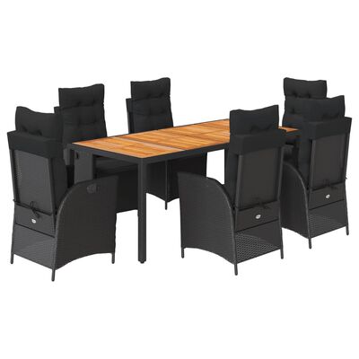 vidaXL Set de comedor de jardín 7 pzas y cojines ratán sintético negro