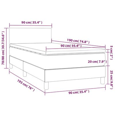 vidaXL Cama box spring y colchón LED cuero sintético gris 90x190 cm