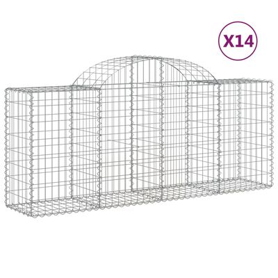 vidaXL Cestas de gaviones 14 uds forma de arco hierro 200x50x80/100 cm