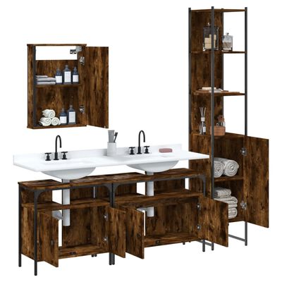 vidaXL Set de muebles baño 4 pzas madera contrachapada roble ahumado