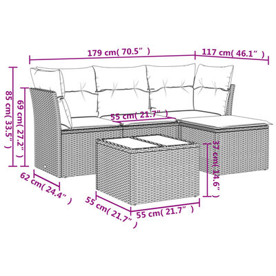 vidaXL Set de muebles de jardín 5 pzas y cojines ratán sintético negro