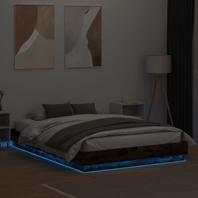 vidaXL Estructura de cama con luces LED roble ahumado 150x200 cm