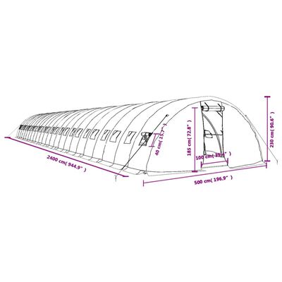 vidaXL Invernadero con estructura de acero verde 120 m² 24x5x2,3 m