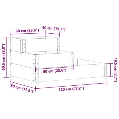 vidaXL Arriate elevado de 3 niveles madera maciza pino negro 120x80 cm