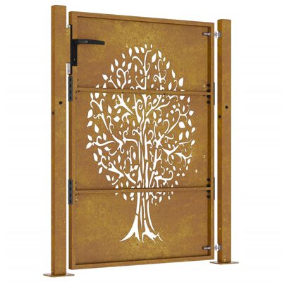 vidaXL Puerta de jardín acero corten diseño árbol 105x155 cm