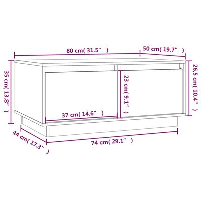 vidaXL Mesa de centro madera maciza de pino marrón miel 80x50x35 cm