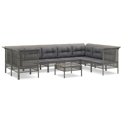 vidaXL Set de muebles de jardín 9 pzas y cojines ratán sintético gris