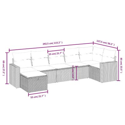 vidaXL Set de comedor de jardín 7 pzas y cojines ratán sintético negro