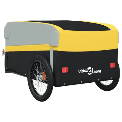 vidaXL Remolque para bicicleta hierro negro y amarillo 45 kg