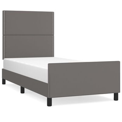 vidaXL Estructura de cama con cabecero cuero sintético gris 90x200 cm