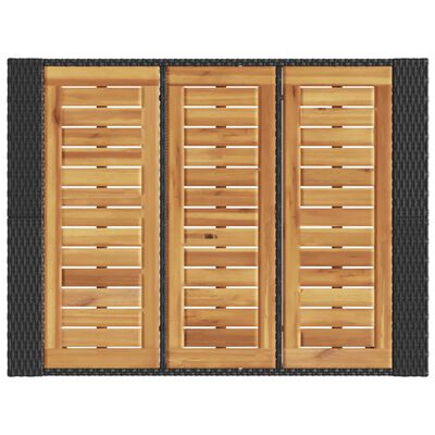 vidaXL Mesa alta jardín superficie madera ratán PE negro 105x80x110 cm