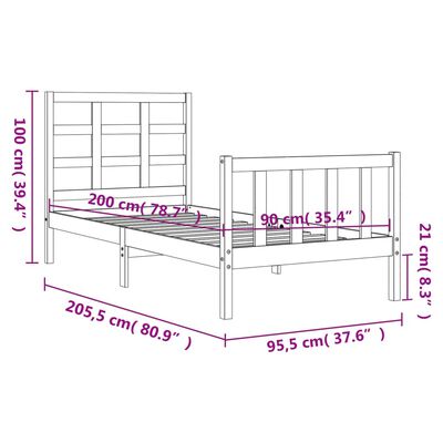 vidaXL Estructura de cama con cabecero madera maciza 90x200 cm